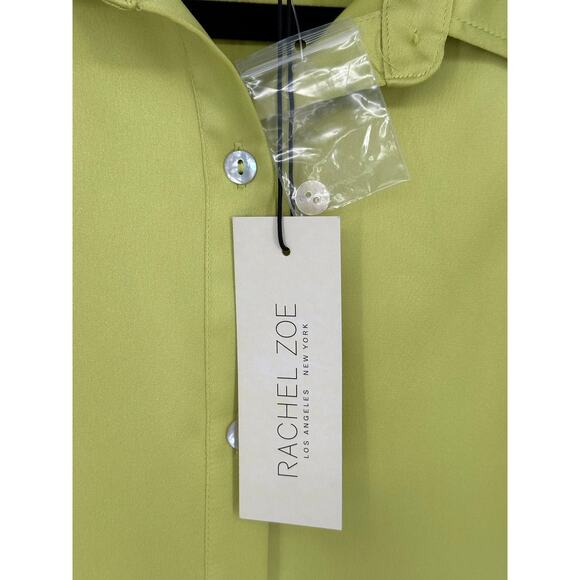 Rachel Zoe New! Green Satin Button Down Shirt Sleeveless Notch Collar Office M - Picture 4 of 8